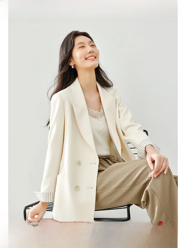 

Женский двубортный пиджак средней длины из полиэстера, однотонный, для офиса, осенняя новинка