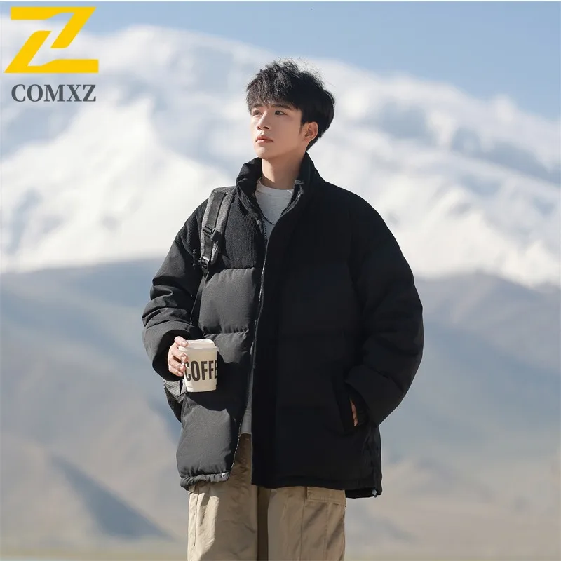 COMXZ Men 50% Gray Duck Down Autumn Winter Down Jacket Stand Collar Corduroy Patchwork Fashion Trend waterproof Down Coat 2025