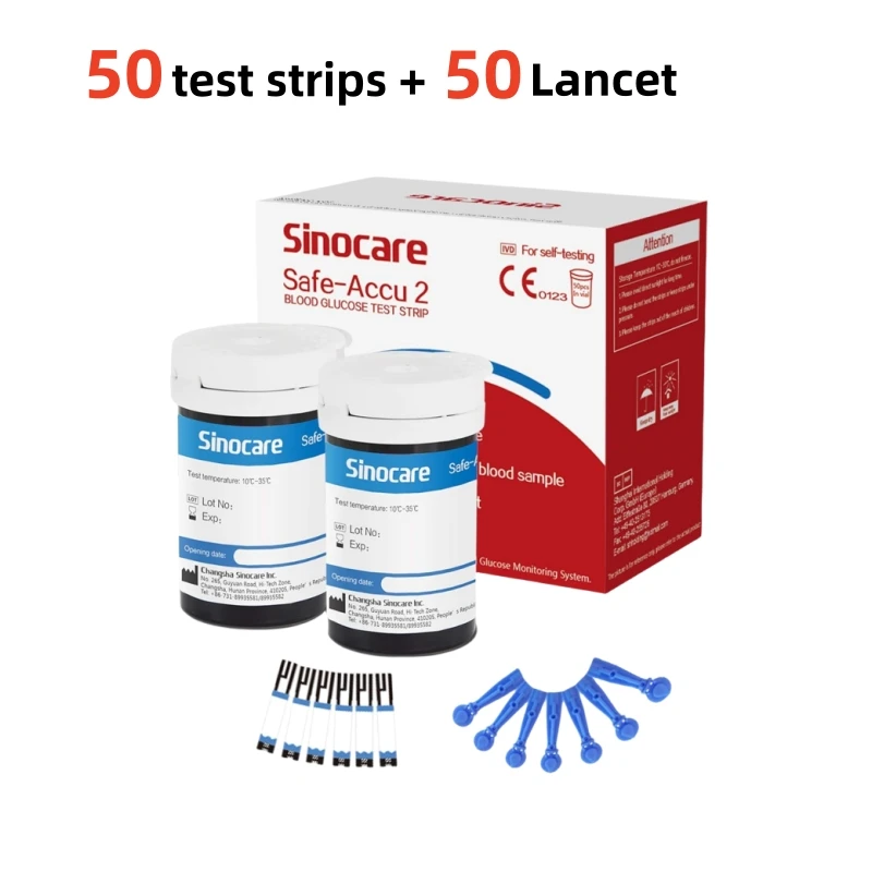 Sinocare Safe ACCU2 Bloedglucosemeter Bloedsuiker Testset Diabetes Thuis Glucometer met 50 stuks strips of alleen strips