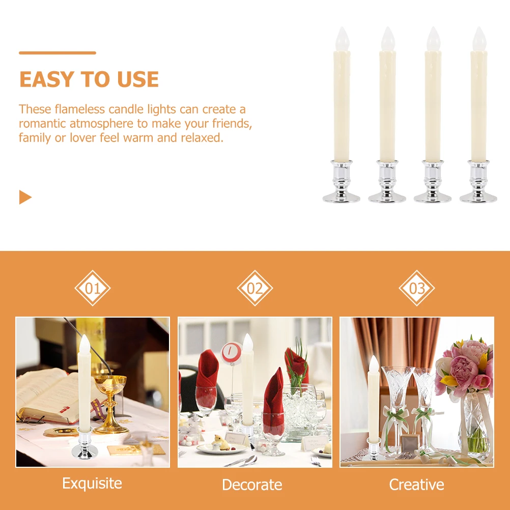 

4pcs Simulation C les Operated Tapered Long Romantic Christmas Flameless Decor Wax LED Electronic Wax C les