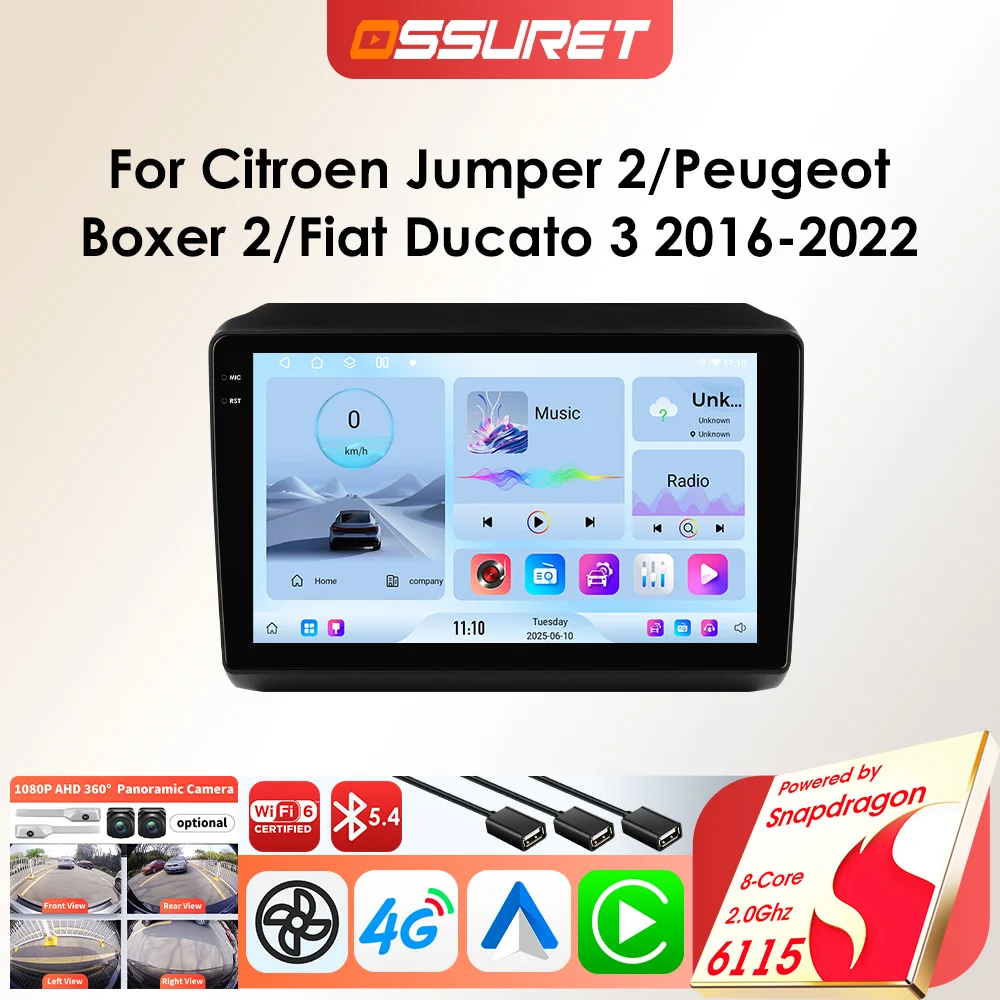OSSURET 6115 Android Autoradio für Fiat Ducato 3 Citroen Jumper 2 Peugeot Boxer 2 2016-2022 Carplay Auto-Multimedia-Player GPS