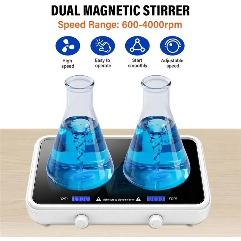[NEW!】 Dual Position Magnetic Stirrer Laboratory Mixer 600-4000Rpm Digital Display 1Lx2 Capacity Liquid Stirring EU Plug