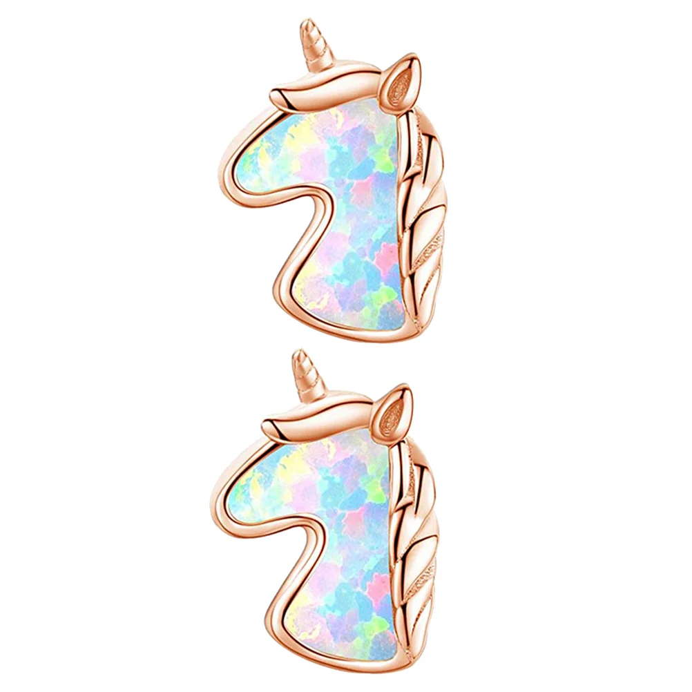 

Unicorn Copper Earrings Opal Ear Stud Decor Jewelry Accessory Elegant Design Unique Structure Festival Daily Wear