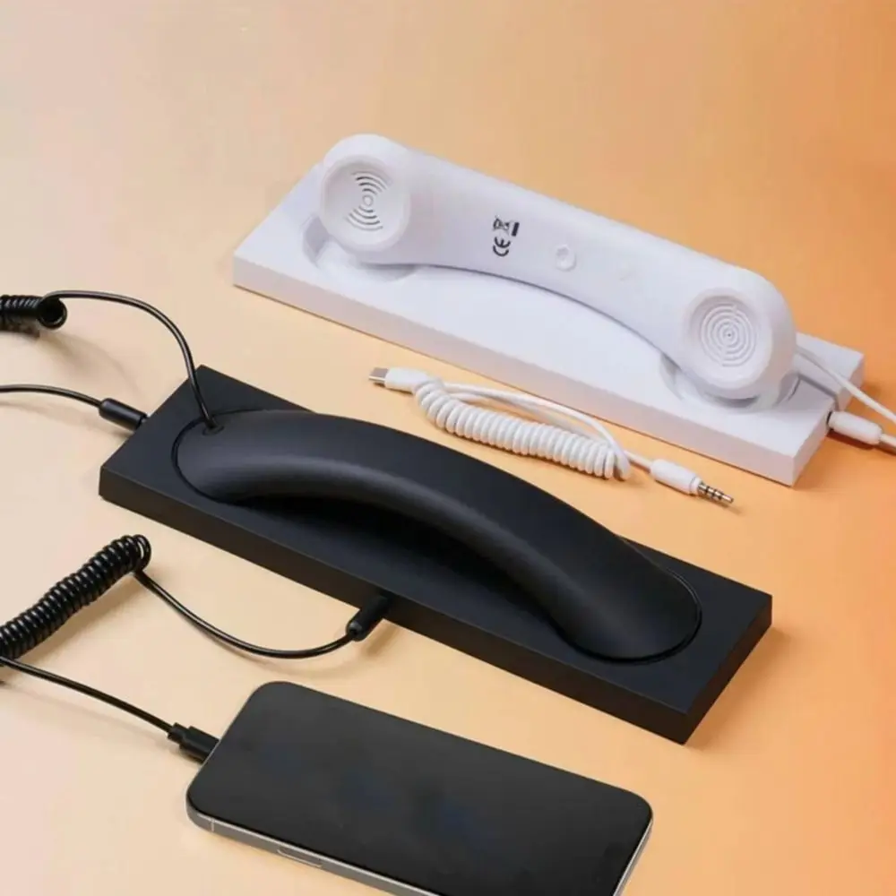 Noise Reduction Retro Telephone Handset Type-C/3.5mm Ergonomic Hold Wired Microphone Handset Easy To Use with Microphone Recess
