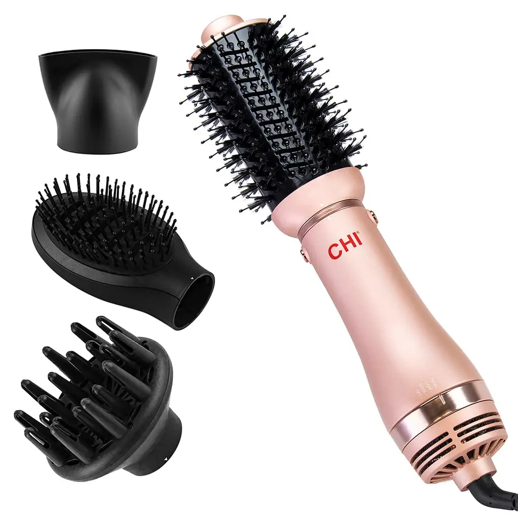 

4-in-1 Blowout Brush Hair Dryer: Volumizer for Smooth, Silky & Shiny Hair with Interchangeable Attachments, Rose Gold