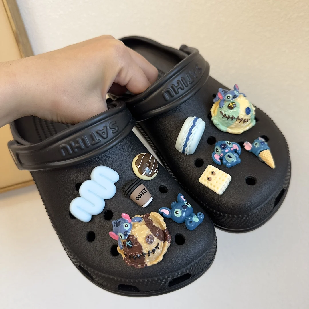 MINISO Stitch Hole Shoe Charms Set 3D Stereoscopic Ice Cream Decoration Buckle for Shoe Charm Accessories Party Girls Boys Gift