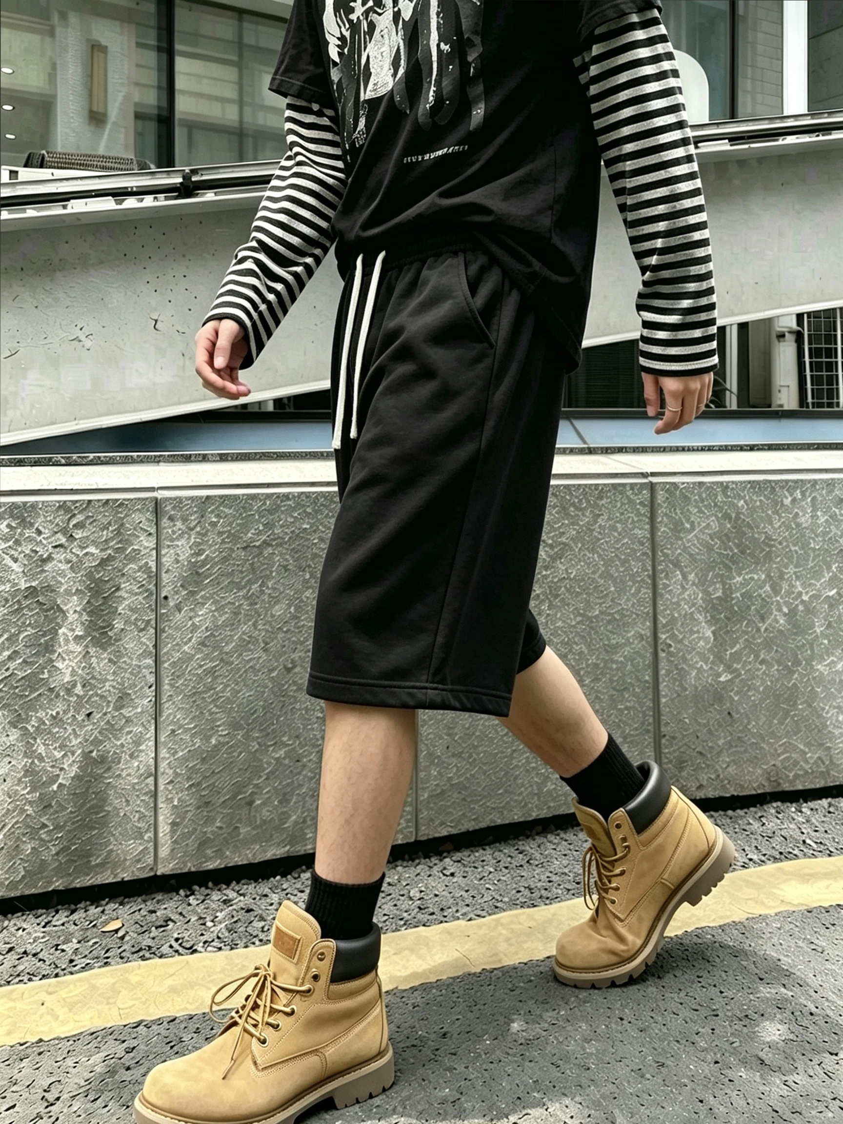 Men's Casual Shorts, Loose Wide-Leg Knee-Length Shorts, Available in Black/Gray