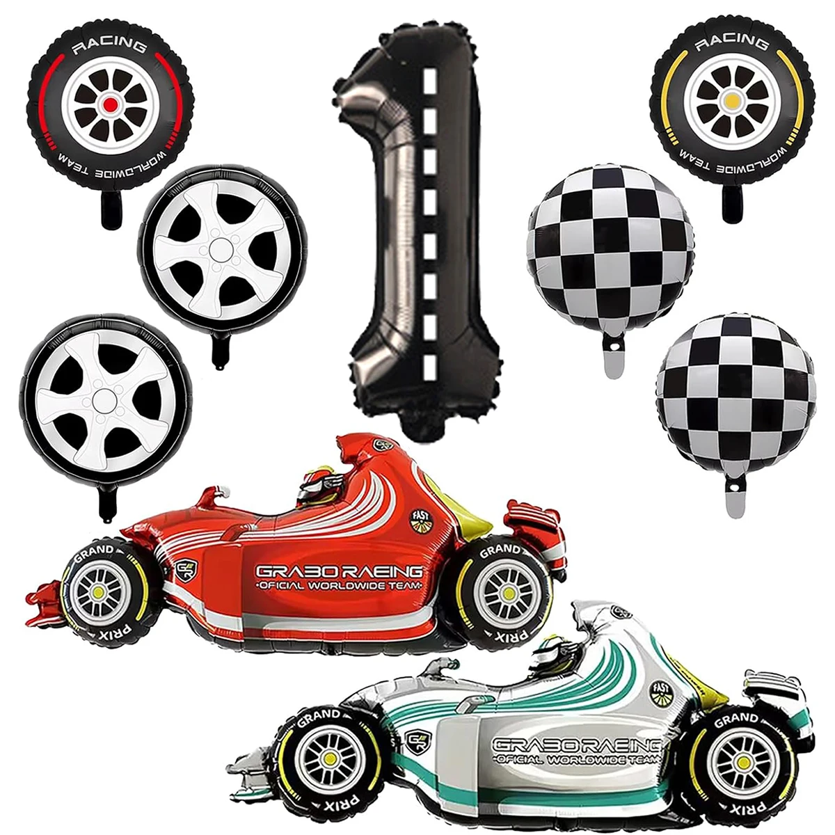 

Race Car Birthday Decoration Foil Formula Car Wheel Balloon Number Balloon Set for Kids Racing Party White Checkered Decors Toys