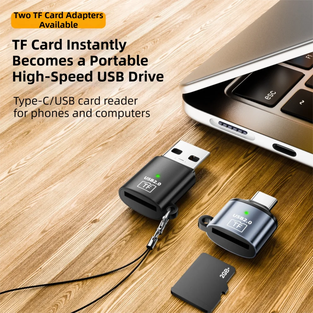 480Mbps USB-A to TF Card Converter High Speed Plug and Play USB-C to TF Card Reader Portable Mini Memory Card Adapter