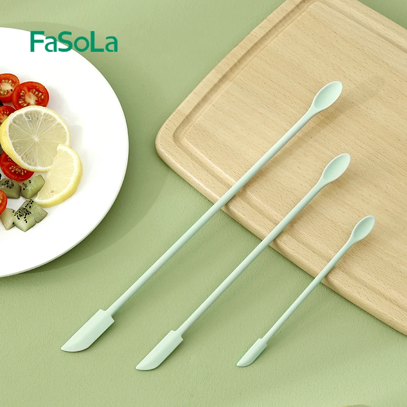 FaSoLa 3PCS Set Silicone Teaspoons Honey Spoons Icecream Tea Spoon Ketchup Chili Patse Tools Scraper Spoon Set