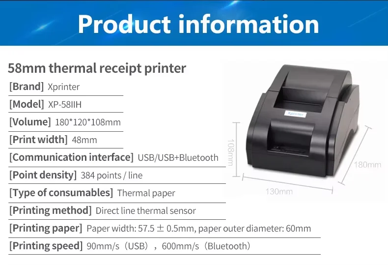 58mm Thermal Printer Mechanism in Black and White Used Stock Receipt and Bracelets Printer with 58mm Thermal Paper