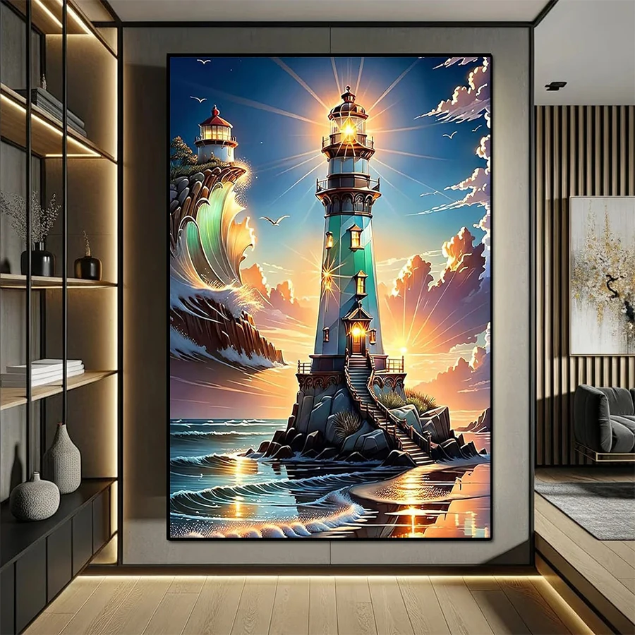 Diamant Malerei Kit neue verträumte abstrakte Kunst Sonnenaufgang Meerblick Leuchtturm 5d Diamant Stickerei Mosaik Geschenk Wohnkultur Bild