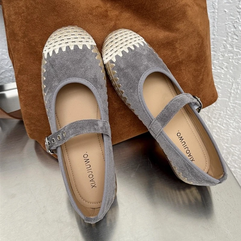 جديد المنسوجة الربط الشقق النساء فو الجلد المدبوغ النمط الفرنسي جولة تو مشبك ماري جين أحذية الراحة الضحلة أحذية مصممين المتسكعون #3