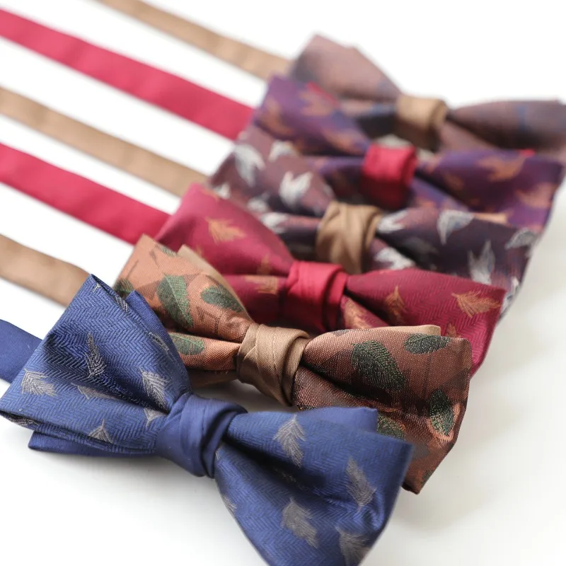Handmade Vintage Simple Feather Men's Bow Tie, Korean Style Elegant Formal Suit Accessory Available in Navy and Wine Red Present