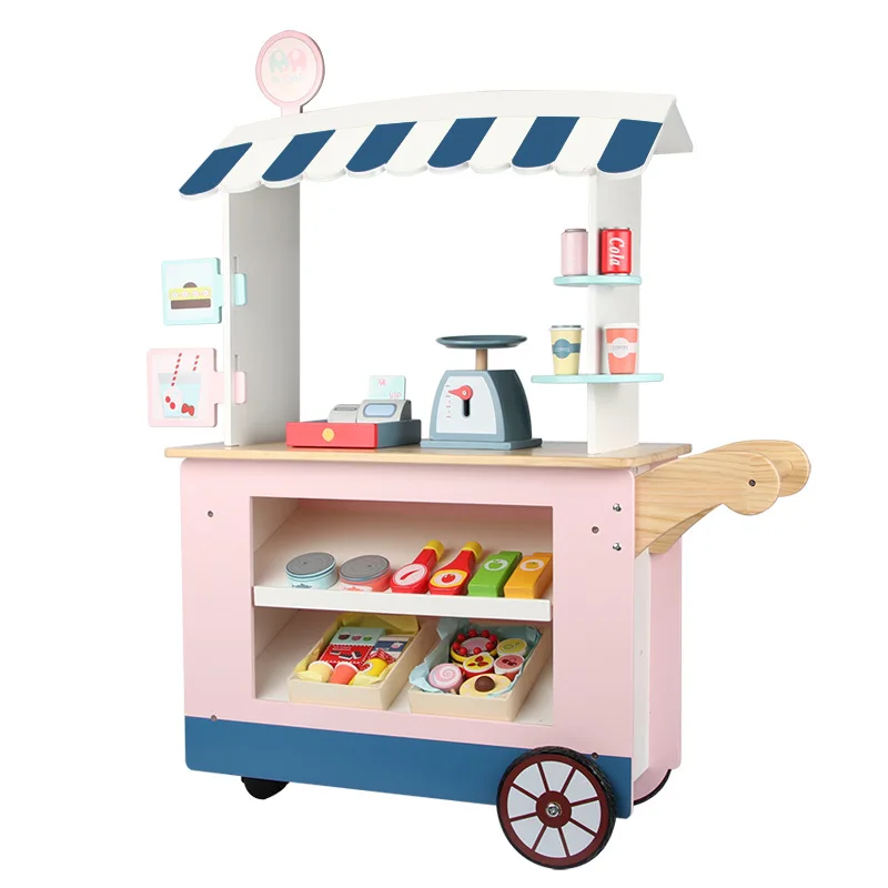 Children's toy convenience car female baby 3-6 years old unisex educational candy cart trolley wooden kitchen toys