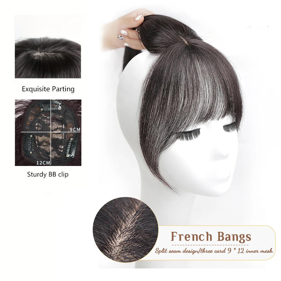 OLACARE Synthetic Topper Hairpiece False Bang Clip-In Bangs Extension Natural Fake Fringe Invisible Clourse Hairpiece for Women