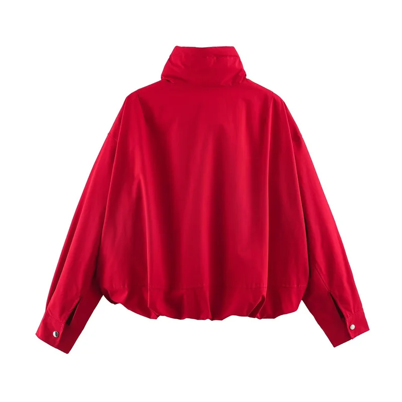 Guobioziy Women's Jacket 2026 Fall New Red Long-Sleeve Stand Collar Simple Loose Jacket Parka Cotton Coat Stylish and Trendy