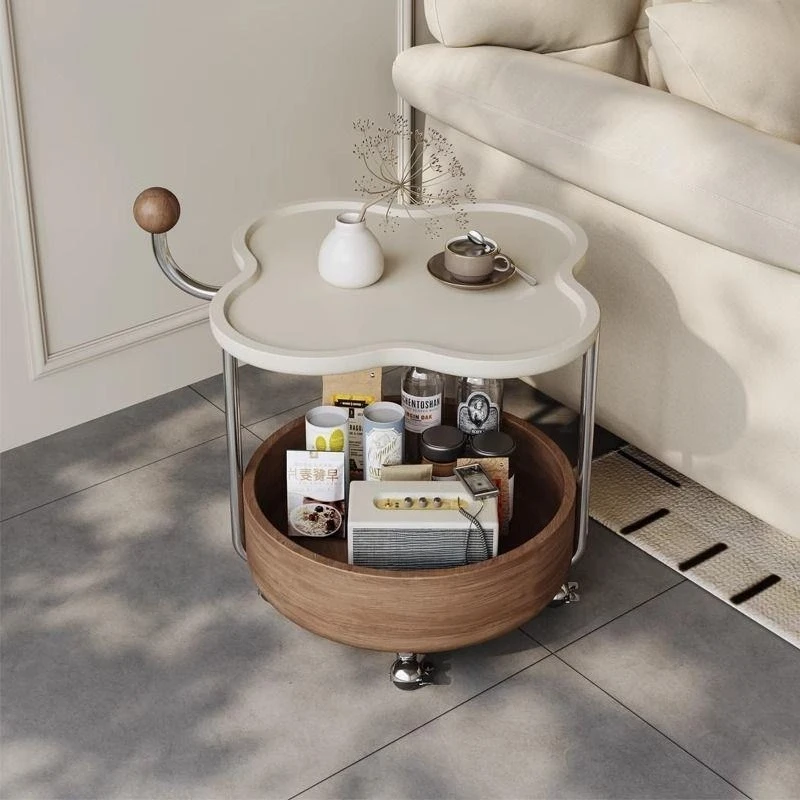 Movable sofa side few wheeled trolley bedroom bedside table
