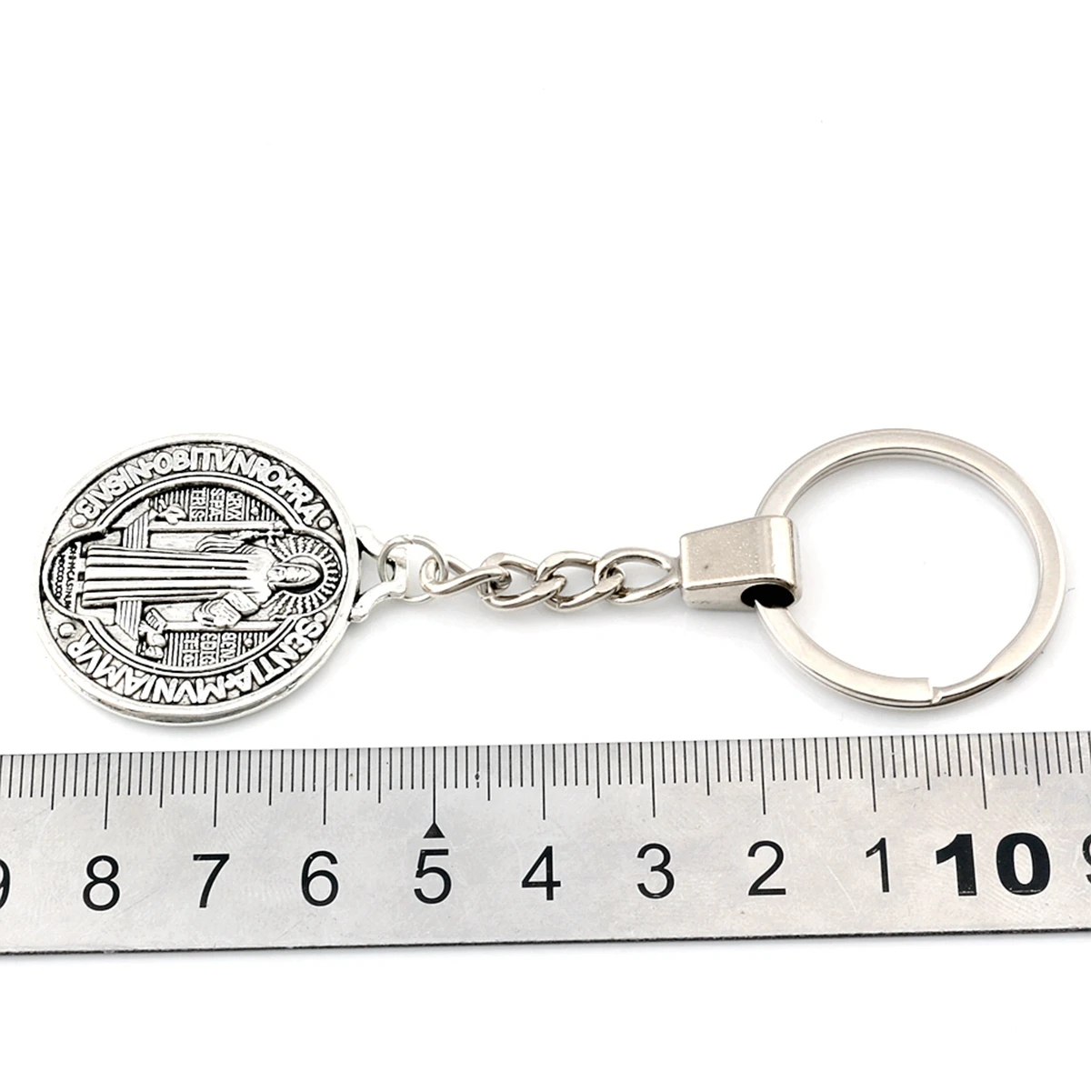 2Pcs Keychain Saint St Benedict of Nursia Patron Against Evil Cross Medal Pendants Key Ring Travel Protection