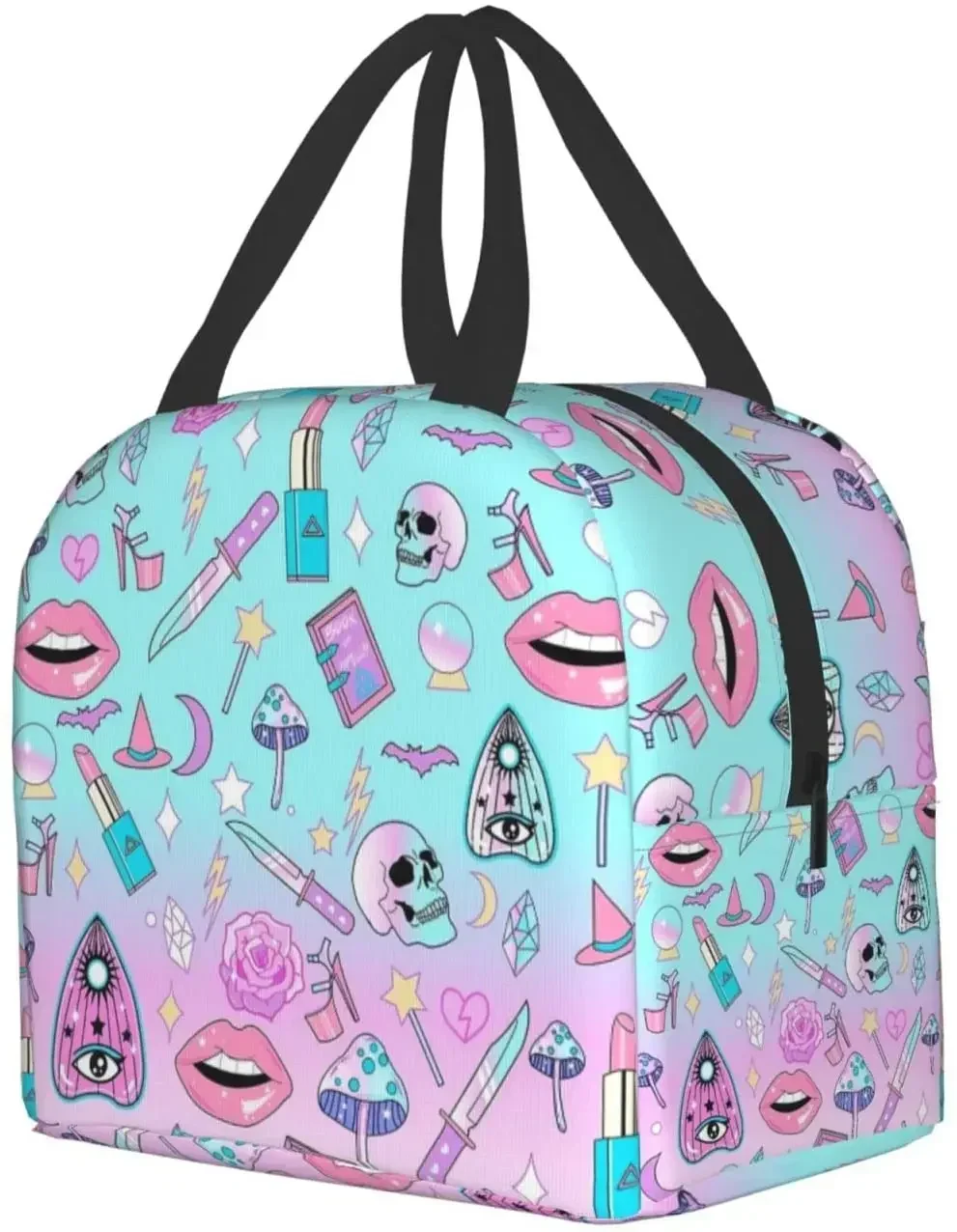 Custom Bag Custom Lunch Bag Pastel Witch Goth Witchy For Women Insulated Portable Lunch Box With Front Pocket For Work Reusable