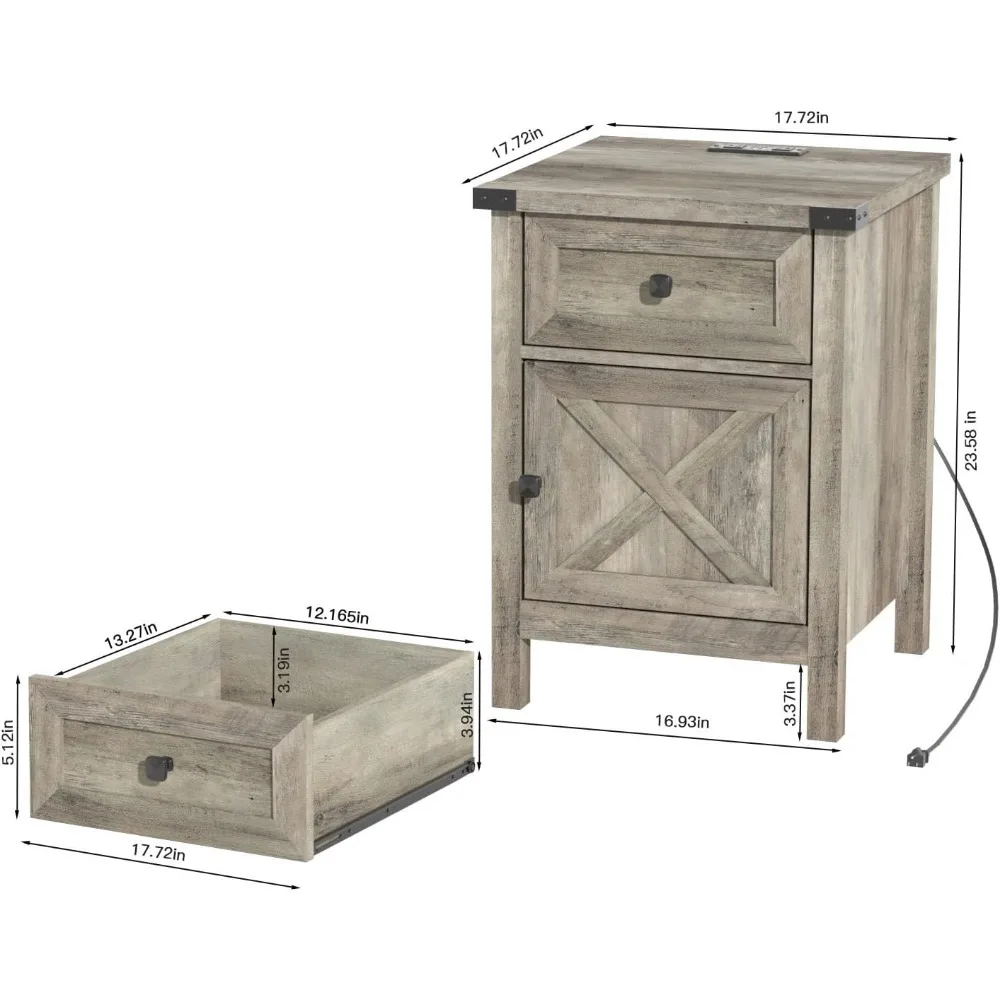 Mesa de cabeceira com porta USB e soquete, Rural, 17,72 polegadas de alta, 17,72 Polegada Wide x 23,58 polegadas de alta, frete grátis