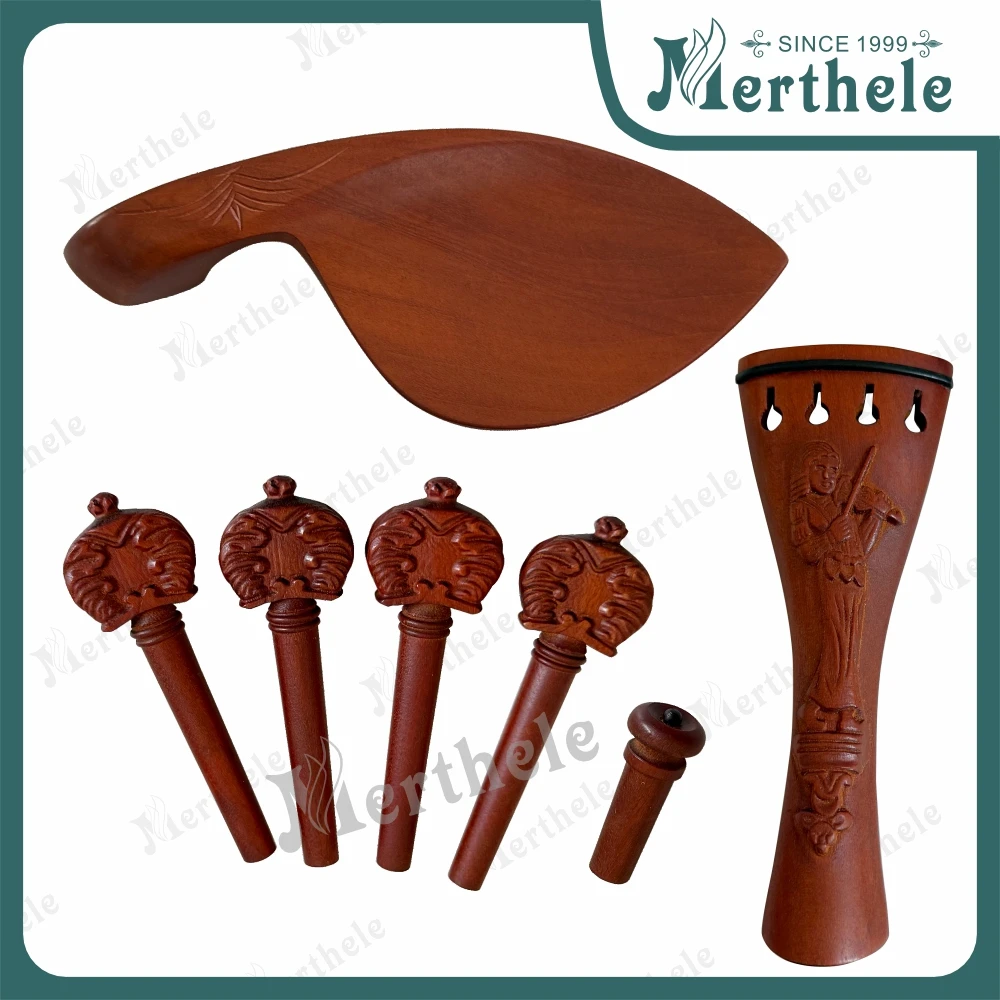 Jujube wood Violin Accessories Carved Violinist ，Tailpiece+Tuning Peg+Endpin+Chinrest  for 4/4 violins