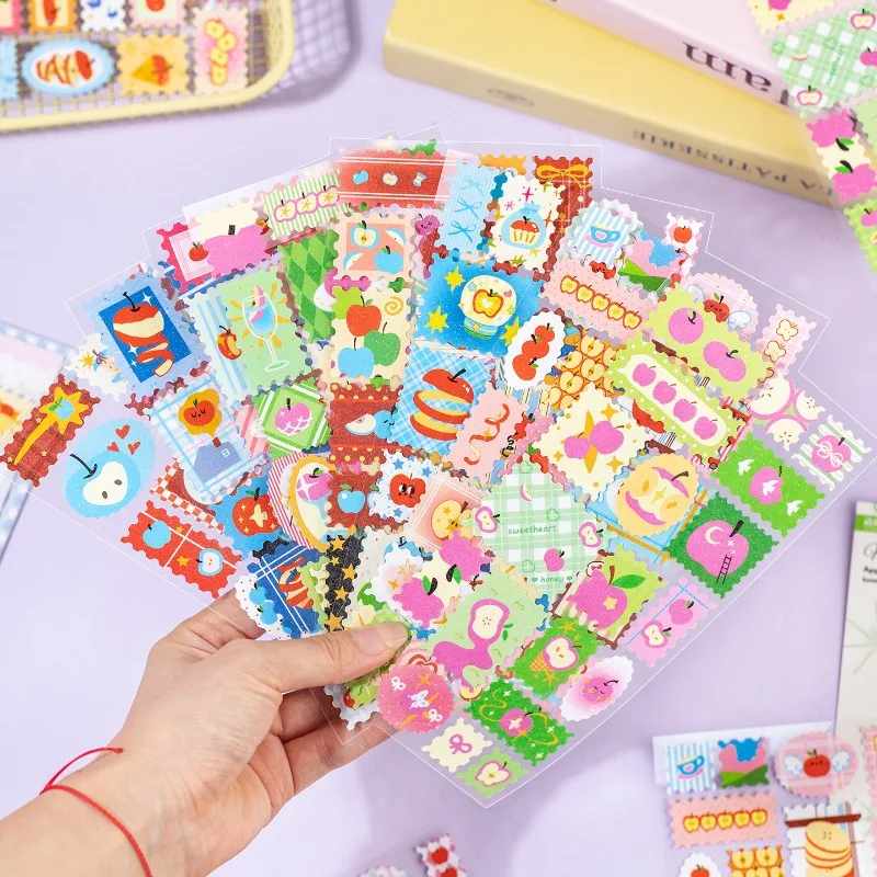 

Винтажные наклейки с изображением сладкого яблока и космического штампа, милые аниме-наклейки с яблоком для журнала, скрапбукинга, наклейки «сделай сам», для декора чехла для телефона