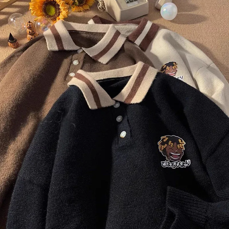 

Loose Fit Men's Ne Knitwear Faionable Autumn Winter Large Size 300 Pou College Sle Japanese Lazy Sle Sweater