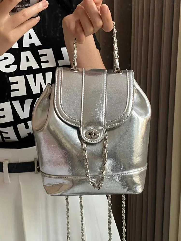 JOChimStreetwear-Sac à main Silver Fashion pour filles, proximité, sac à dos Wstring, cartable décontracté et polyvalent, épicé, Y2K