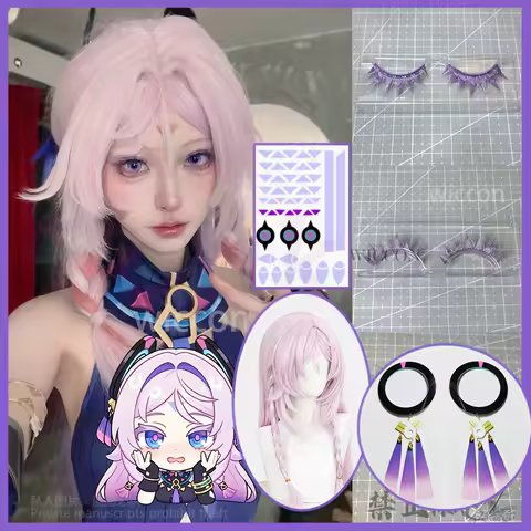 Genshin Impact Anime Cosplay Citlali Tattoo Stickers Body PURPLE False Eyelashes Roleplay For Girls Woman Cos Wig