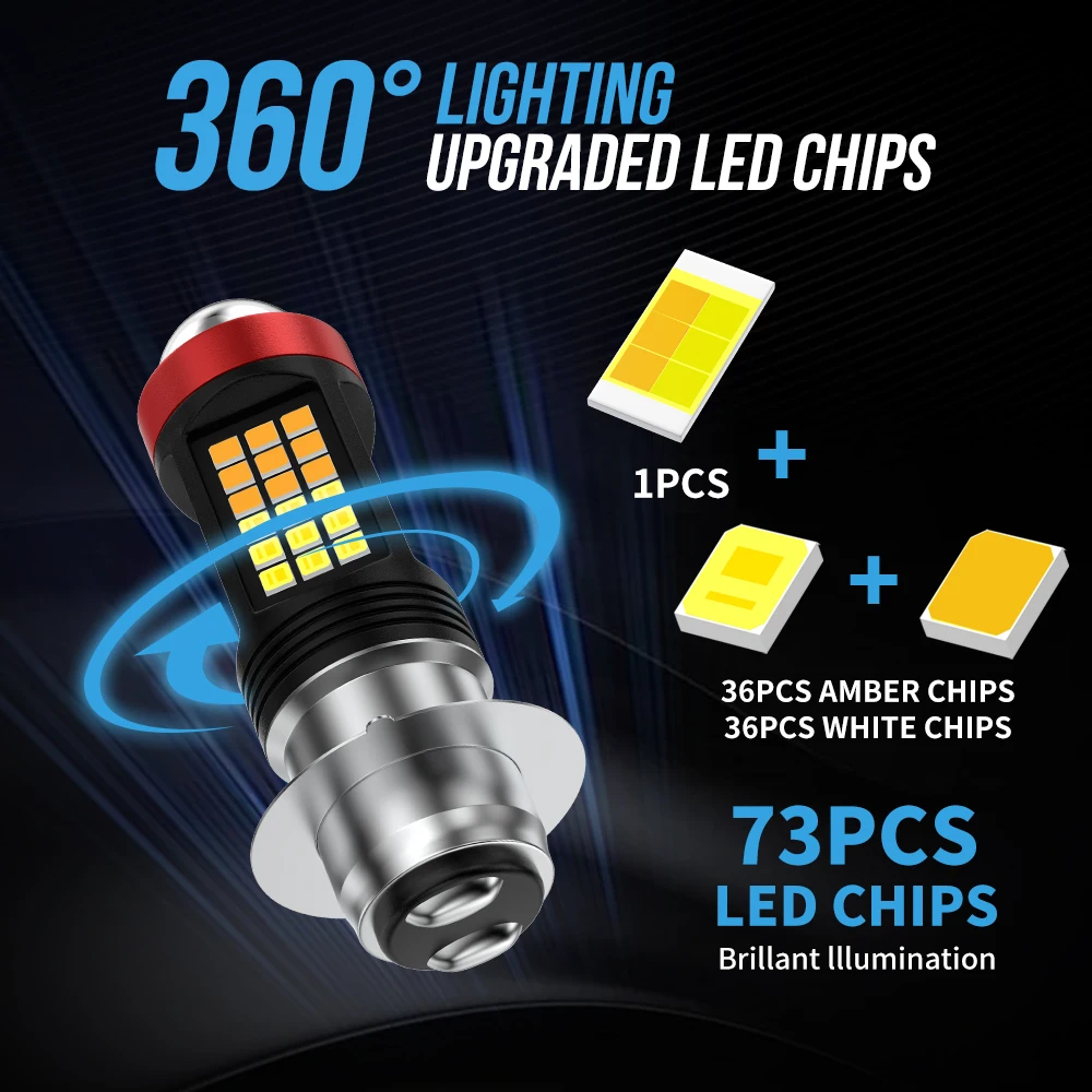 1PC H6 BA20D Motorcycle Front LED Spotlight H4 P15D Moto Lens Headlight White Yellow Lamp Bulb Motobike Scooter Fog Light 12V - Image 2