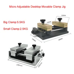 Micro ajustável Desktop Movable Clamp, Jig para Fibra CO2, Gravura a Laser UV, Marcação e Corte Uso, Tamanho grande e pequeno com bandeja