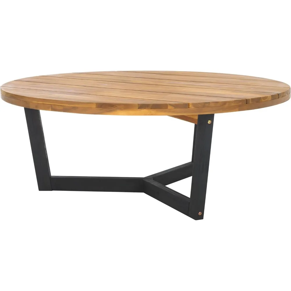 Outdoor Collection Leo Natural/Black Solid Wood Round Coffee Table
