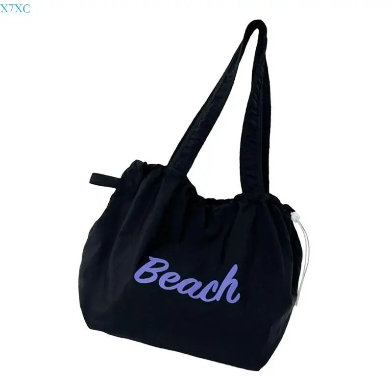 

X7XC Large Capacity Shoulder Bag Letter Armpit Bag Drawstring Handbag School Bag