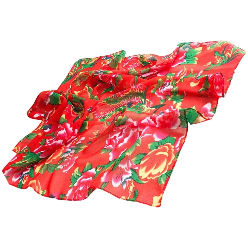 Northeast Floral Head Scarf for Photography Popular Big Flower Head Wrap Print Neck Shawl Women Scarves Rural Neckwear