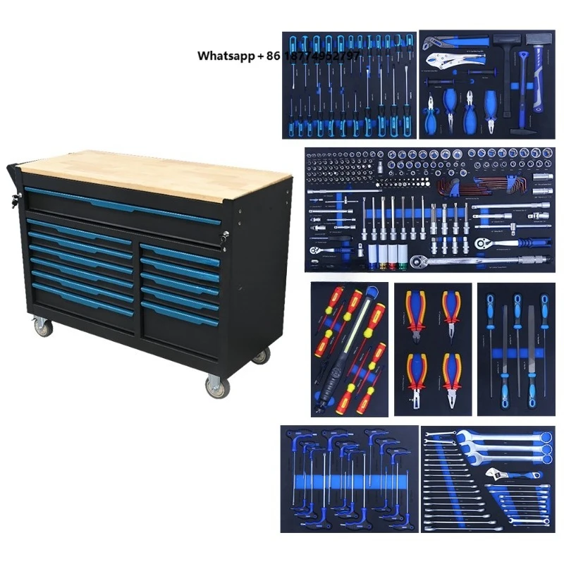 Tool Sets Cart 12-Drawers Auto Repair 287Pcs OEM Tool Kits Garage Workshop Professional Drawer Cabinet EVA Foam Garage Tool Kits