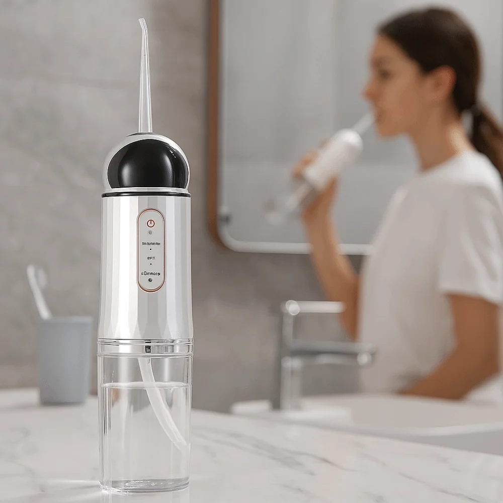 

Jet Tip USB Rechargeable Water Flosser 3 Modes 220ml Capacity Oral Irrigator 4 Nozzles IPX7 Waterproof Teeth Cleaner Home Use
