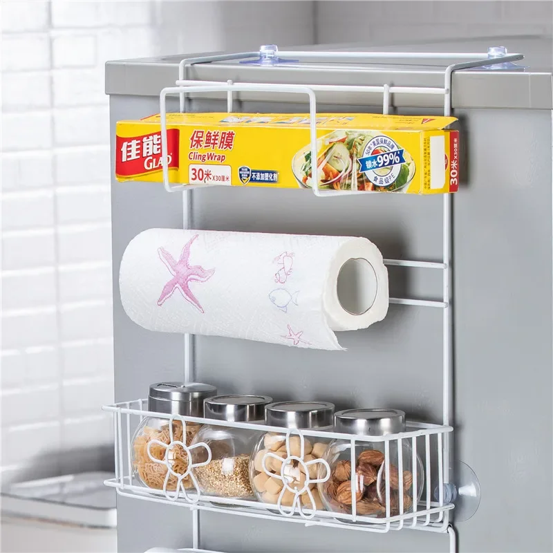 Refrigerator Side Organizer Fridge Wall Side Hanging Shelf Kitchen Cling Film Spice Organizer Refrigerator Rack Kitchen Gadgets