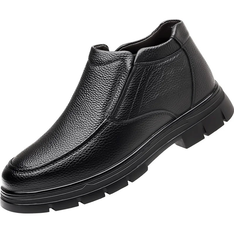 

Winter High Top Warm Cotton Shoes for Men Solid Color Fashion Casual Ankle Boots Male New Thickened Waterproof Leather Shoe Man