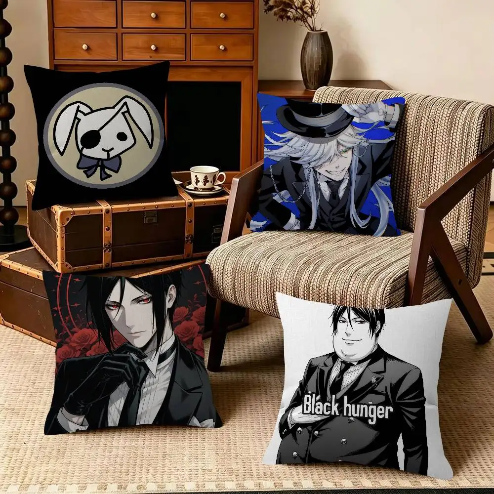 Manga B-Black B-Butler   Decorative Polyester Throw Pillow Cover Square Suitable for Home Office Coffee Shop Decor