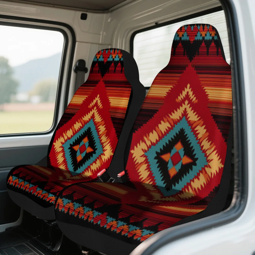 2pcs Tribal Geometric Print Car Seat Covers – Universal Fit For Cars, Trucks, Vans, And SUVs | Durable Front Seat Protectors | E