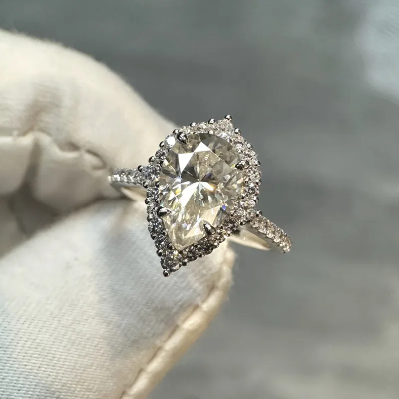 الكمثرى قطع 4ct D اللون مويسانيتي خاتم الماس 925 فضة حفل زفاف الفرقة خواتم للنساء مجوهرات الزفاف الخطوبة