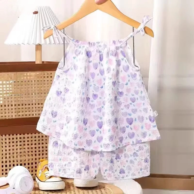 Sets Summer New Style Blended Oil Painting Style Girls Summer Set Suspender Shorts Famou Two-piece Set Trendy