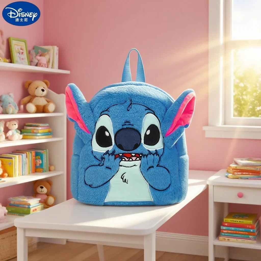 Disney Children's Backpack Cute Plush Stitch Cartoon Backpack Large-Capacity Kindergarten Bag For Kids Gifts Unisex