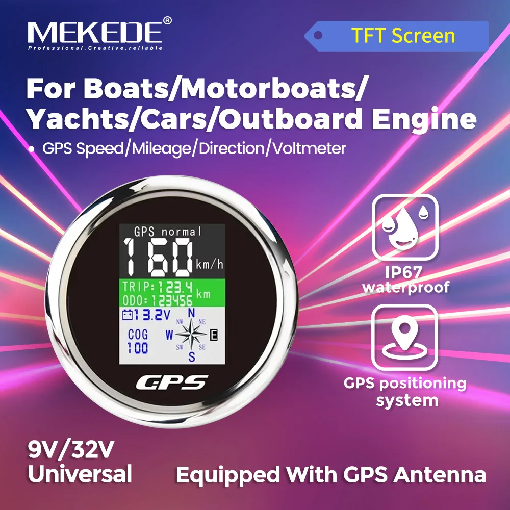 

Водонепроницаемый GPS-спидометр MEKEDE IP67 с TFT-экраном 85 мм, регулируемый, для лодок/моторных лодок/яхт/автомобилей/подвесных моторов