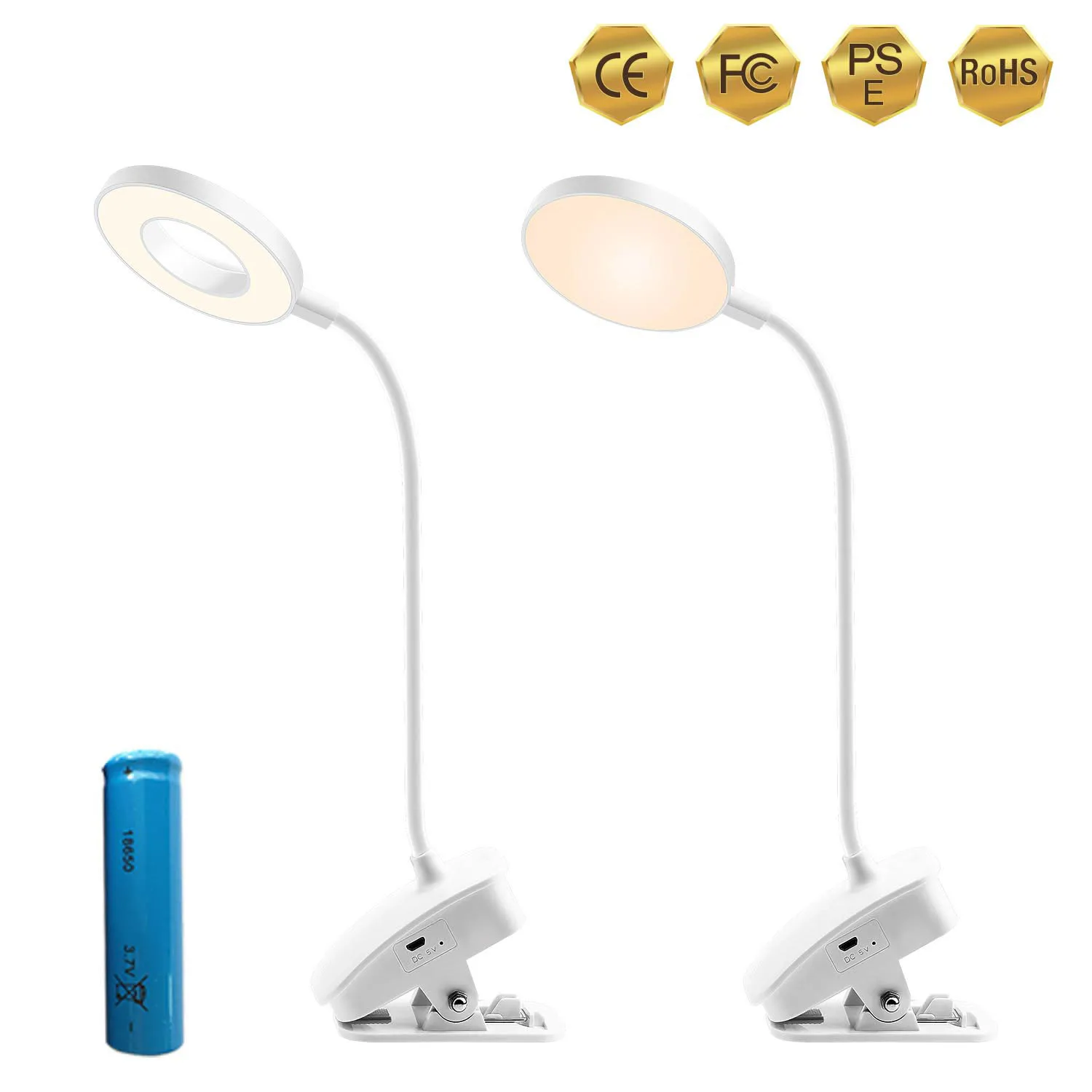 

USB round DC 5V LED Reading Book room Night Light Desk clip lamp 18650 battery dimming Table lighting Clip desk holder Bedroom
