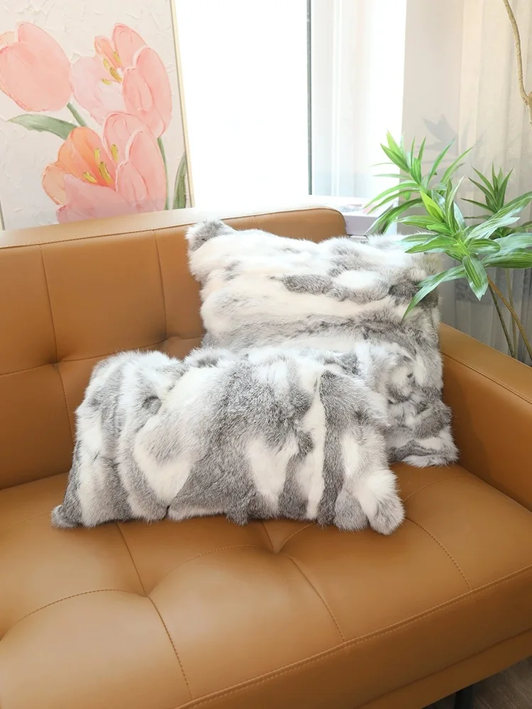 free shipping CX-D-17M Handmade Hot Sale Decorative Pillowcases Wholesale Real Rabbit Fur Cushion Cover