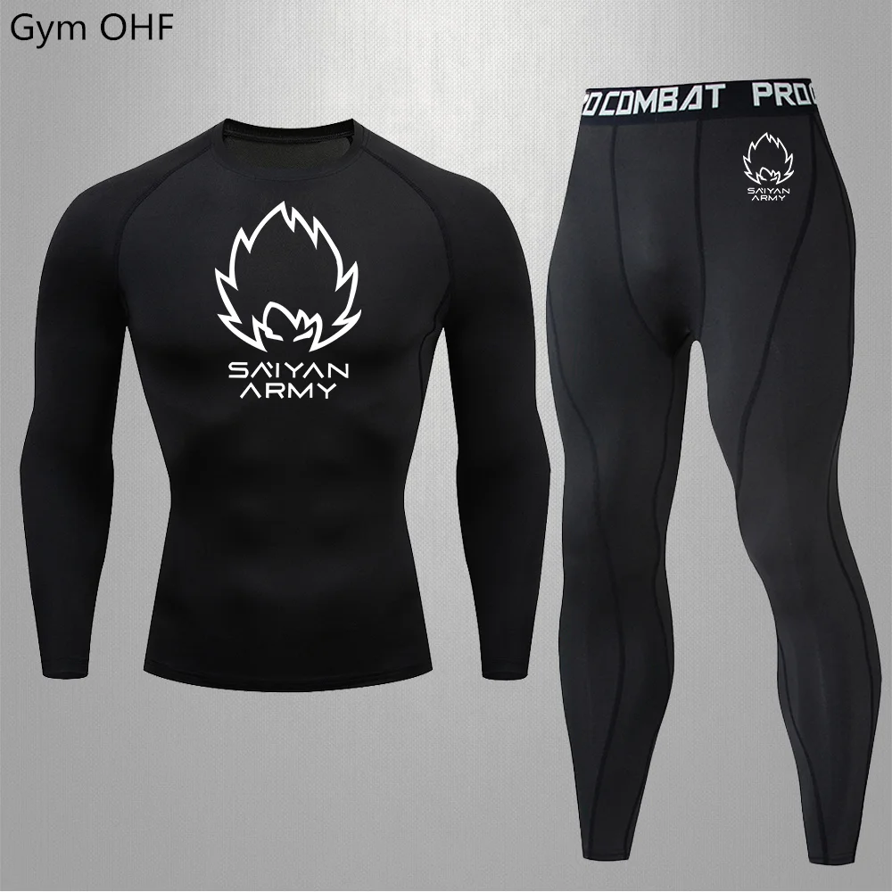 Men's Long Sleeved Anime Printed Running Sports Training Quick Drying Breathable Tight Fitting GYM Training Boxing Weightlifting