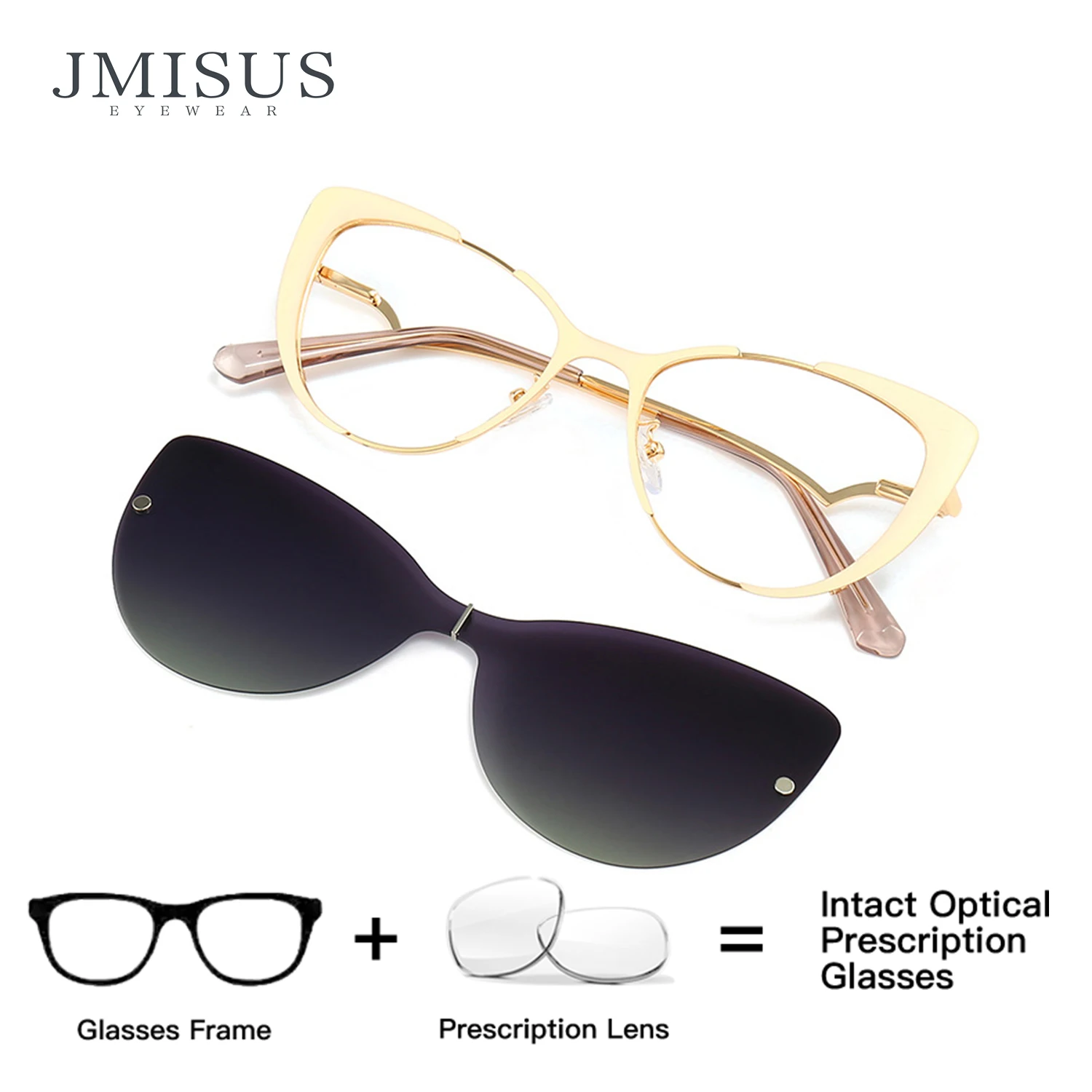 

JMISUS Cat Eye Clip on Polarized Prescription Sunglasses Ultralight Metal Progressive Glasses Women Photochromic Optical Eyewear