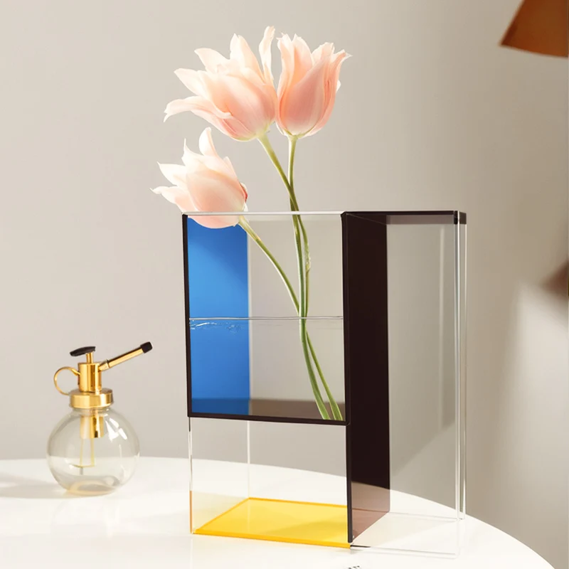 Modern Style Rectangular Transparent Acrylic Art Museum Acrylic Glass Creative Display Art Vase